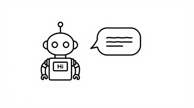 Robot, chat bot, AI illustration, line art, simple icon