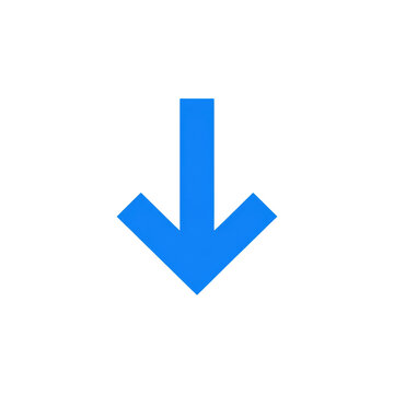 Blue downward pointing arrow symbol, simple clean design, isolated on white, indicating direction or decrease
