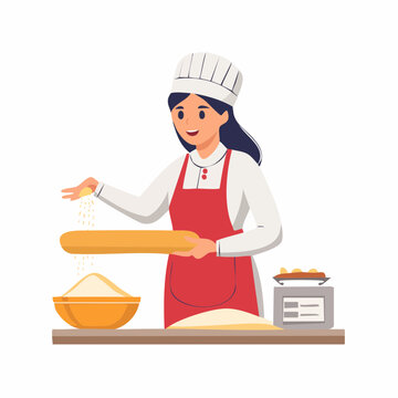 Baker woman sifting flour