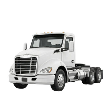 Isolated white semi-truck tractor cab on a transparent background, commercial vehicle, logistics and transport, freight and cargo delivery