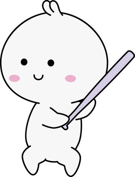 Kartun Karakter Kawaii Memegang Pemukul Siap Bermain