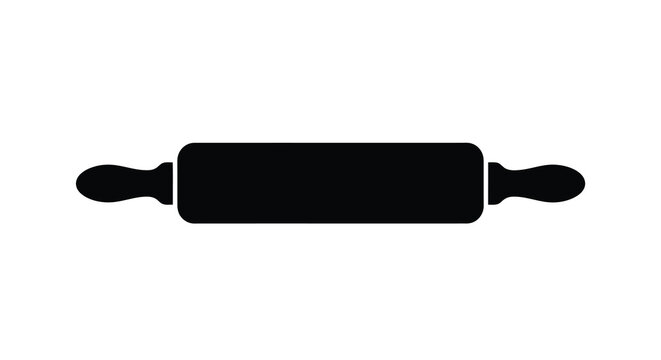 A simple black rolling pin illustration presented as a striking silhouette