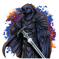 Obraz premium Fantasy warrior raven bird holding a sword.