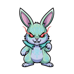 Obraz premium Fierce Cartoon Rabbit Character with Red Eyes and Horns.