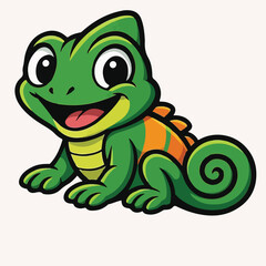 Fototapeta premium Cute Smiling Chameleon Cartoon Illustration