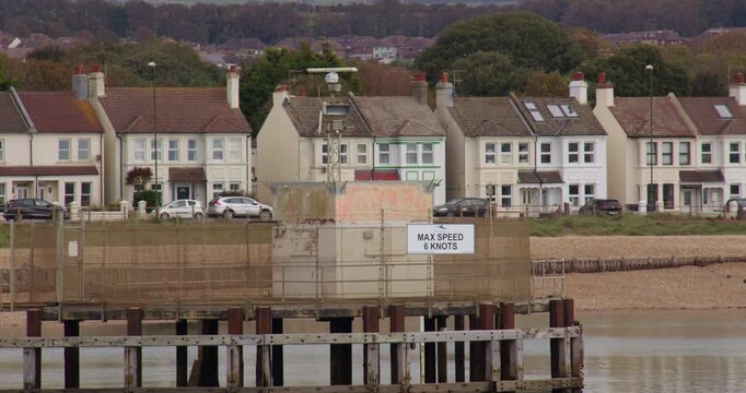 Wide shot of the radar working at the entrance of Shoreham harbour