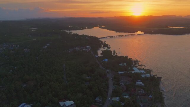 drone sunset view above General Luna, Philippine Siargao island