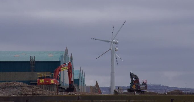 Wide shot of Wind turbines near Shoreham power station