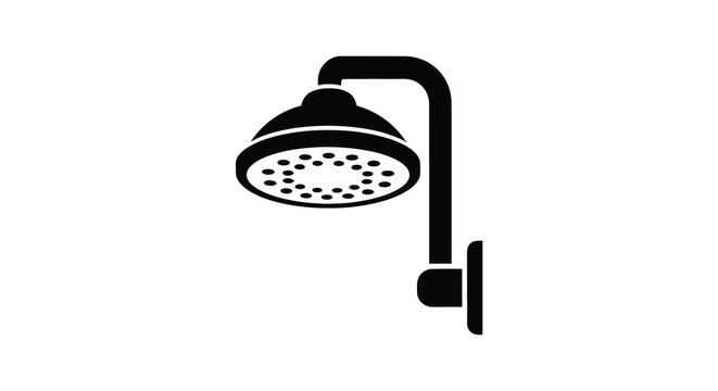 A minimalist depiction of a wall mounted shower head in stark silhouette