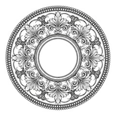 Obraz premium Intricate Circular Floral Ornament with Scrollwork and Beaded Border.