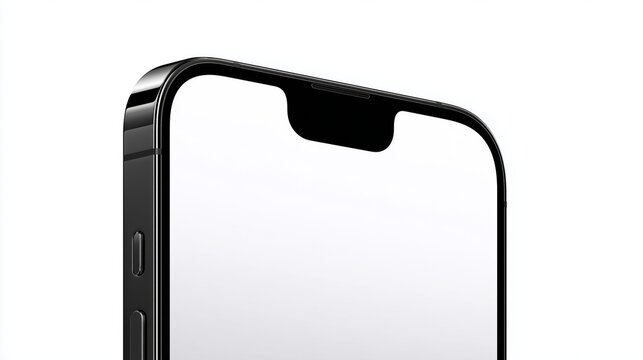 Black modern smartphone showing a blank screen against a white background