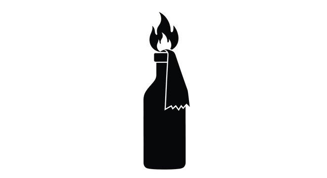 A black silhouette of a molotov cocktail with flames atop the bottle silhouette