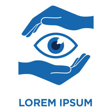 Blue hands protecting an eye with lorem ipsum text below icon