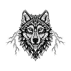 Fototapeta premium Intricate Geometric Wolf Head with Lightning Bolt Accents.