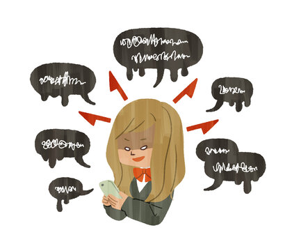 悪意のあるスマホの使い方をしている女子学生-ガッシュ