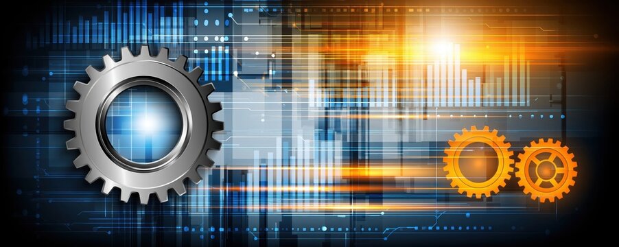 Metallic gear wheels on abstract technology background