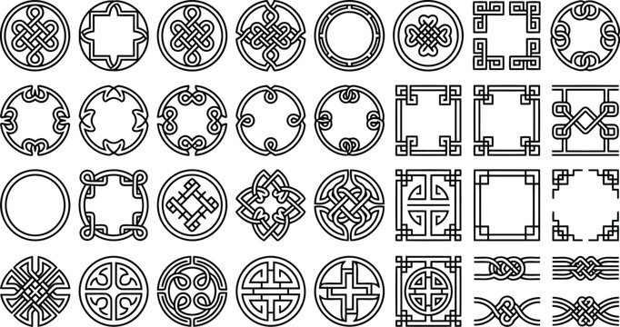 Collection of traditional geometric patterns and borders with geometric traditional illustration knotwork abstract circular decorative cultural