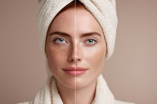 clean minimal portrait showing patch test result, calm skin vs mild irritation, skincare concept