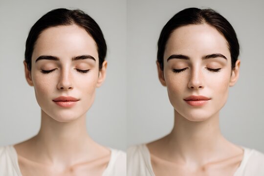 clean minimal portrait showing patch test result, calm skin vs mild irritation, skincare concept