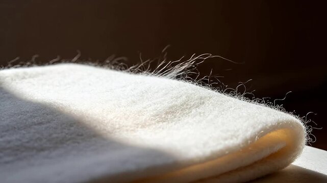 Soft white fabric texture with fine fibers and side lighting