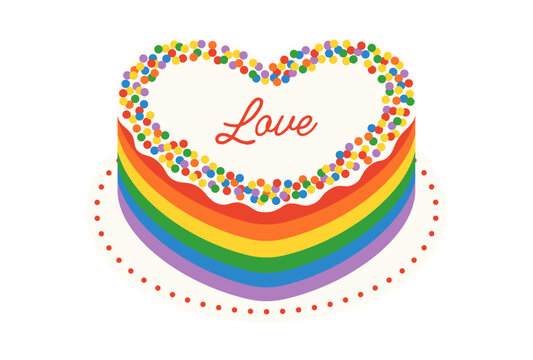 vector illustration of heart shaped rainbow cake for LGBTQ Pride Month