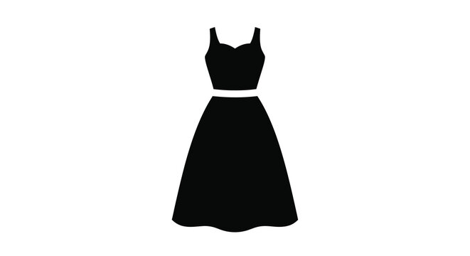A black dress with a fitted bodice and flared skirt silhouette