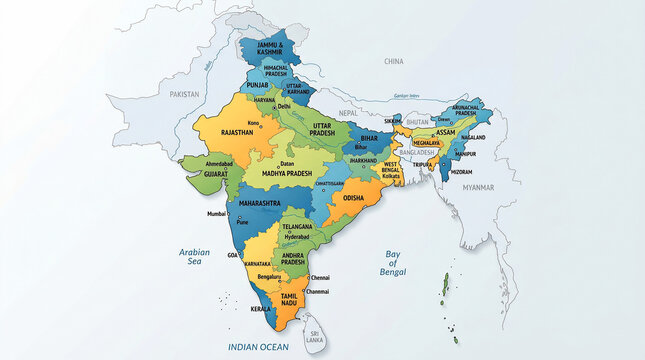 Map of India with colored states.