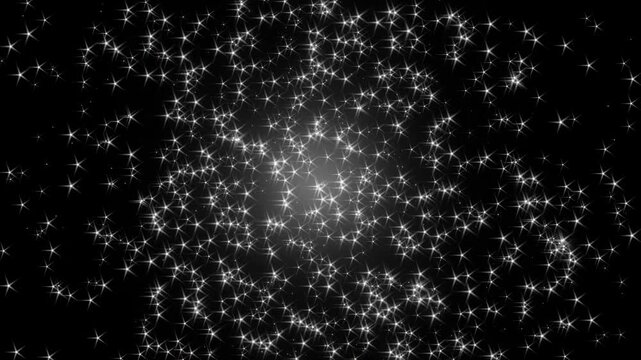 Shining White Particles and Glowing Stars Motion Graphics on Black Background