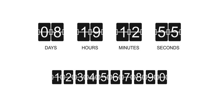 Flip clock displaying days, hours, minutes, and seconds with numbers 0-9