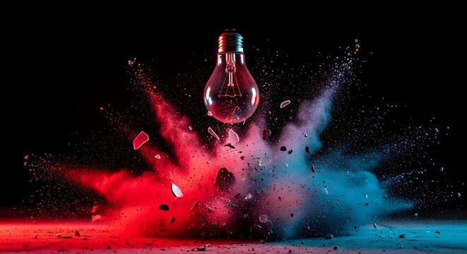 One brightly glowing lightbulb standing out from a row of unlit bulbs representing leadership and unique standout ideas