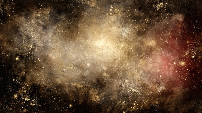 Cosmic nebula background features swirling clouds of dust and luminous stars across dark space