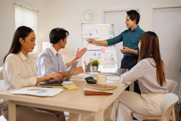 Fototapeta premium Business team analyzing data during office meeting presentation