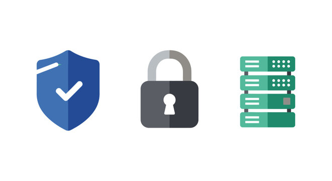 Digital security and protection icons set.