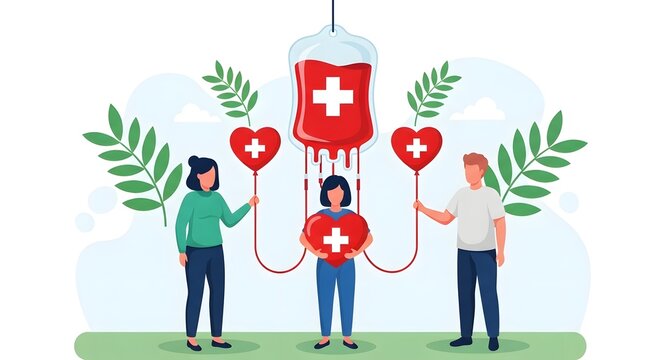 People donating blood for world blood donor day illustration