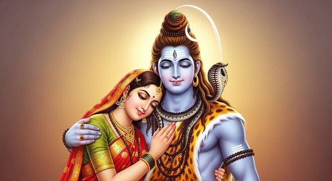 Hindu Couple Embracing Spiritual Love Together.