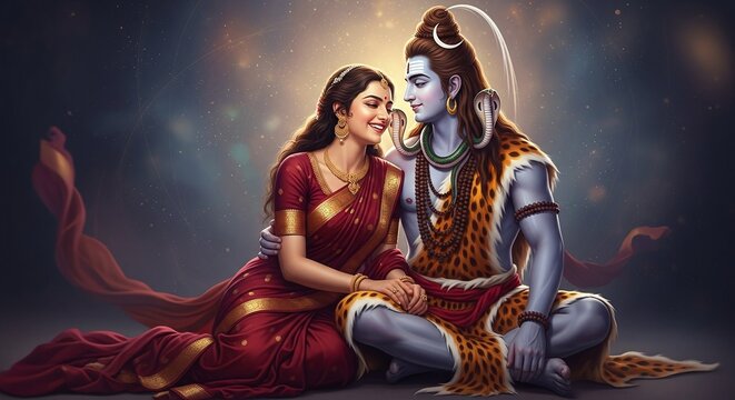 Hindu Couple Sitting Together in Harmony.