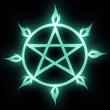 Luminescent green pentagram sigil with flame-like points on a dark background mystical occult symbol representing empowerment resilience and spiritual transformation for creative art.