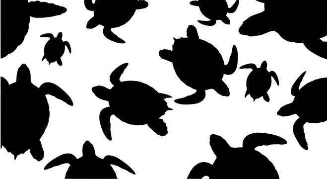 Turtles black silhouette set with various sea turtle shapes and sizes swimming... featuring silhouettes, ocean, marine with animals and wildlife