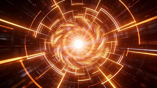 Orange sci-fi energy vortex with spiral light rings and center glow