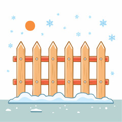 Obraz premium Wooden Fence in Snowy Landscape with Sun