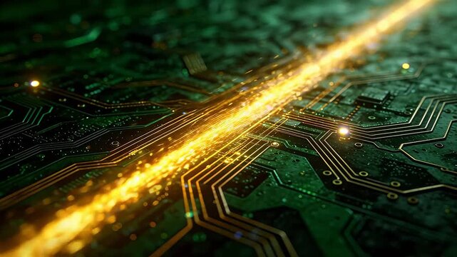 Green electronic circuit board with central beam light