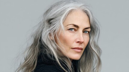 Fototapeta premium natural gray hair portrait on a withe background