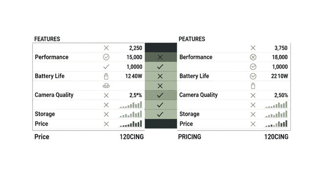 Smartphone comparison chart, tech specs table, mobile phone features, performance specs