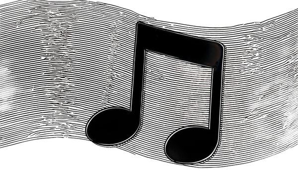 Musical Note, Melody, Song. A single, elegant black eighth note, as a 3D object, appears to float on a white
