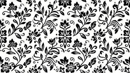 Elegant black and white damask floral pattern suitable for textiles and design. © Kyle