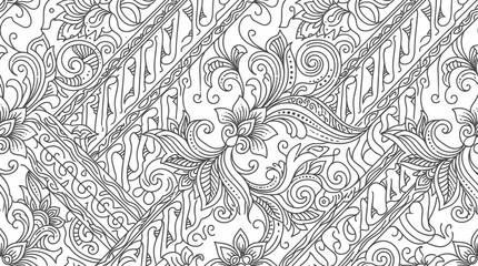 Intricate monochrome decorative pattern featuring floral swirls and arabesque motifs for backgrounds. © Kyle