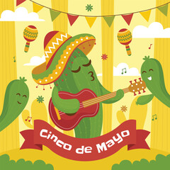 Naklejka premium Festive cacti celebrate cinco de mayo with music and colorful decorations