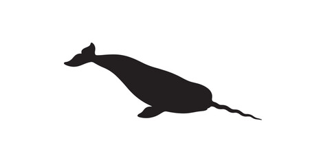 Wave Horn Narwhal Silhouette vector graphic illustration featuring a stylized whale icon with a long curved tail element designed for creative branding projects and modern web applications. © MasterTech