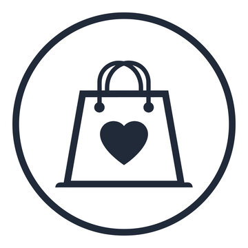 Shopping bag with heart symbol inside a circle icon icon