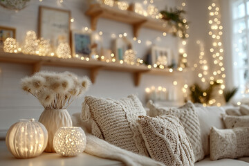 Fototapeta premium A cozy living room with warm lighting and comfortable seating for relaxation